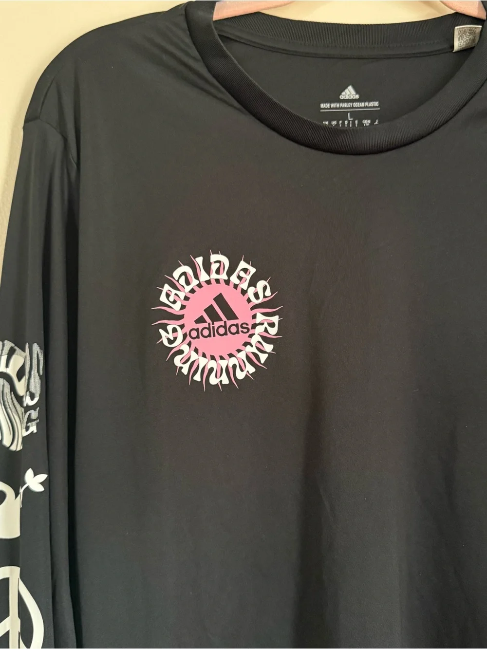 Adidas Black Running Shirt Long Sleeves Size Large Athletic Run Club Marathon